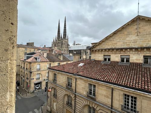 une vue aérienne sur une ville avec une cathédrale dans l'établissement Cocon dans le centre, à Bordeaux