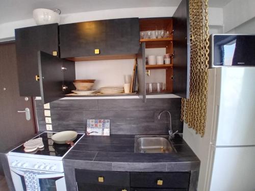 a small kitchen with a sink and a stove at Luxury Penthouse Suite in Vari