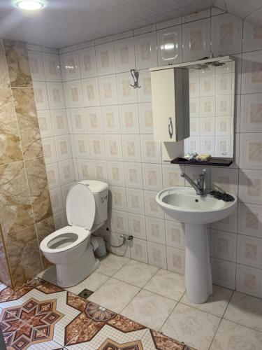 a bathroom with a toilet and a sink at tamazis guest house in Batumi