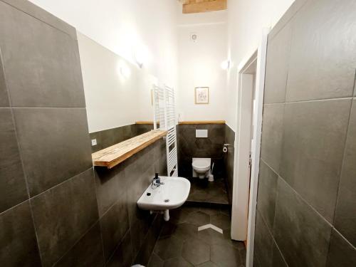 a bathroom with a sink and a toilet at HoStel Cosmopolitan* in Banská Štiavnica