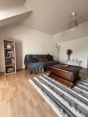 un salon avec un canapé et une table basse dans l'établissement Apparemment centre historique, à Hennebont