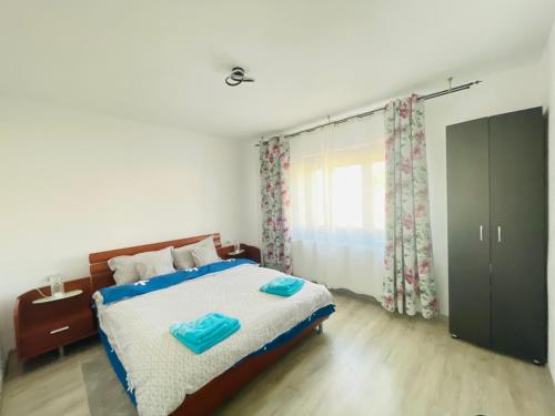 a bedroom with a large bed and a window at Cazare Balo in Zărneşti