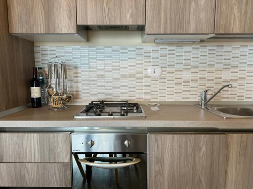 a kitchen with a stove and a sink at Il Sogno terrazza panoramica in Massino Visconti