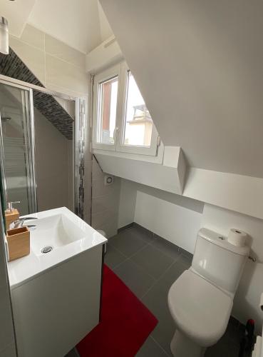 a bathroom with a white sink and a toilet at Chambres d'hôtes à 30 min de Paris in Maisons-Laffitte