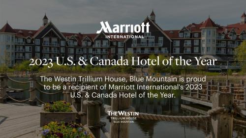 a sign for the canadian hotel of the year at The Westin Trillium House, Blue Mountain in Blue Mountains