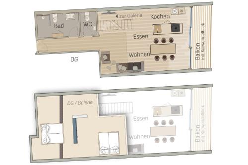a floor plan of a small apartment at Adlerhaus, Loft Viererspitz -410- in Mittenwald