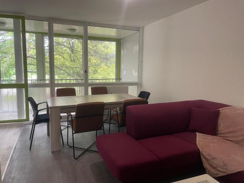 un salon avec un canapé et une table dans l'établissement Paisible appartement, à Villeneuve d'Ascq