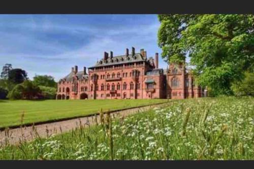 an old castle with a field of grass and flowers at Fraoch, Pets welcome in Port Bannatyne