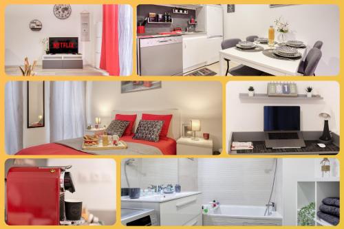 a collage of different pictures of a room at Luxueux Paris - Bagnolet - Les Lilas-Parking Gratuit in Bagnolet