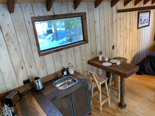 Un televizor și/sau centru de divertisment la Mystic Nature Project Cabin