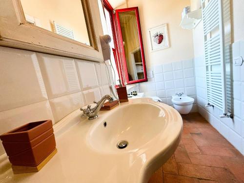 a bathroom with a sink and a toilet at Nonna Nara Bed & Breakfast in Grosseto