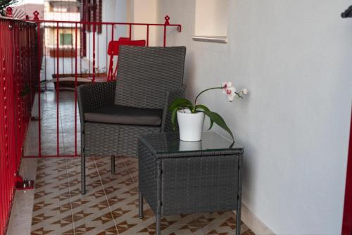 a room with two chairs and a table with a plant at RoRo Home Via Del Mare in Orosei