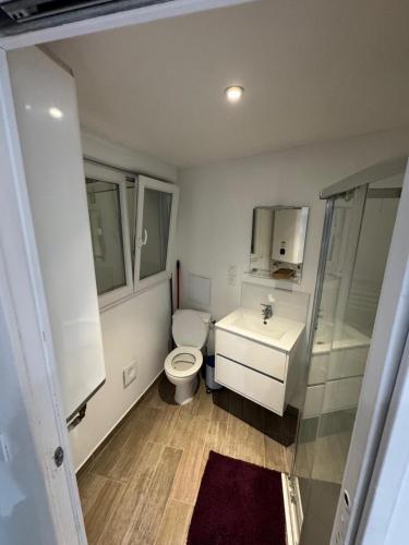 une salle de bain blanche avec des toilettes et un lavabo dans l'établissement Pause appart, à Lille