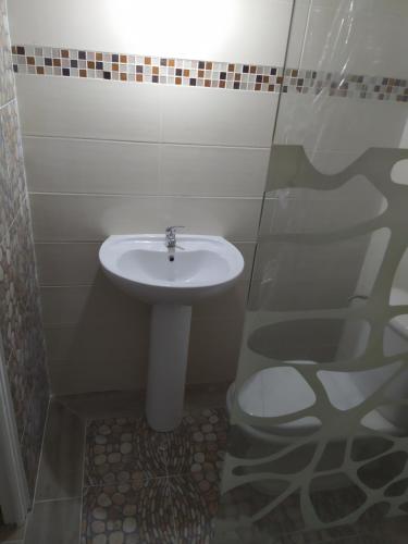 a bathroom with a sink and a toilet at 15 minutes de Fort de France in Saint-Joseph