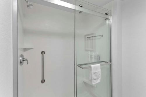 a bathroom with a shower with a glass door at Hampton Inn & Suites Columbus Scioto Downs in Columbus