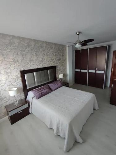 a bedroom with a large bed and a wall at Piso Auringis in Jaén