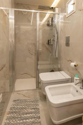 a bathroom with a shower and a toilet and a sink at Villa aperta campagna in Nicosia