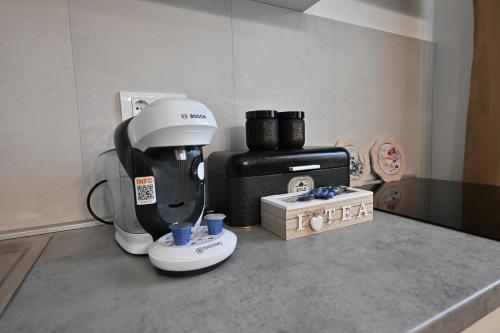 a coffee maker on a counter in a room at Lux Apartmani Novi Park in Vrdnik
