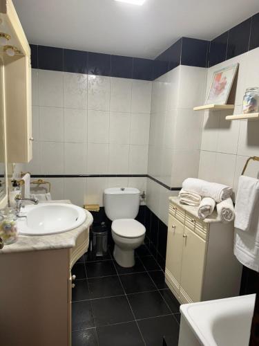 a bathroom with a white toilet and a sink at Duplex Arriondas in Arriondas