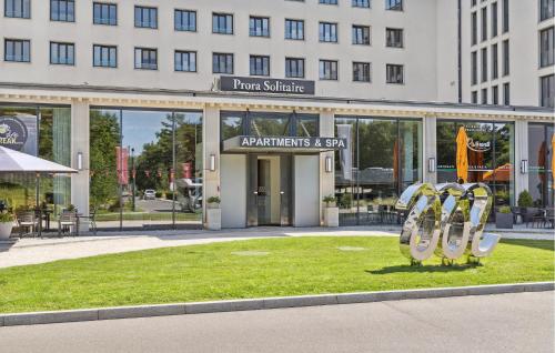 a group of surfboards on display in front of a building at Baltic in Binz