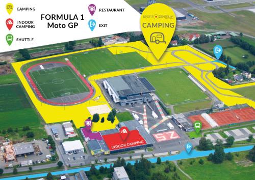 a map of a soccer field and a soccer game at Camping Sportzentrum Zeltweg - a silent alternative in Zeltweg