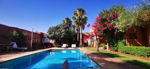 a swimming pool in a yard next to a house at Maison ALPHEA SPA HAMMAM in Marrakech