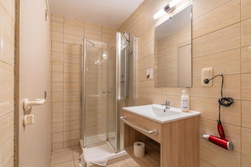 a bathroom with a sink and a shower at Value Stay Residence Mechelen in Mechelen
