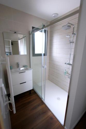 une salle de bain avec douche et lavabo dans l'établissement Le Clos des Izards, à Périgueux
