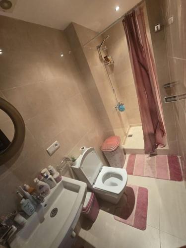 a small bathroom with a toilet and a sink at appartement de luxe a cabonegro in Tetouan