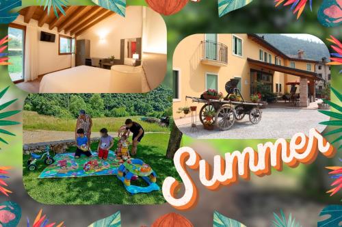 a collage of pictures of a house with a family picnic at Agri-alloggio le Poscole Al Canton in Castelgomberto