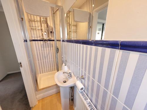 a bathroom with a sink and a shower at President Road- A Spacious and homely four bed house by Catchpole Stays in Lexden