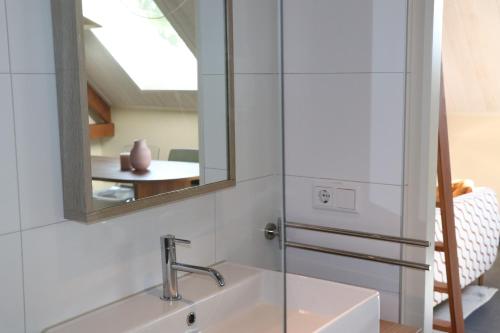 a bathroom with a sink and a mirror at WijkD in Leende