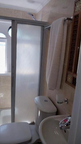 a bathroom with a toilet and a sink at Cinderella Malika in Al Bayāḑīyah