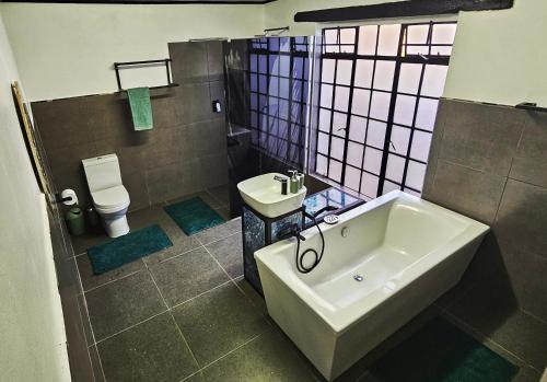 a bathroom with a sink and a tub and a toilet at The Elements in Graskop