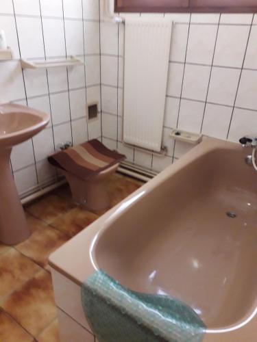 a bathroom with a tub and a toilet and a sink at appartement 3 personnes in Plombières-les-Bains