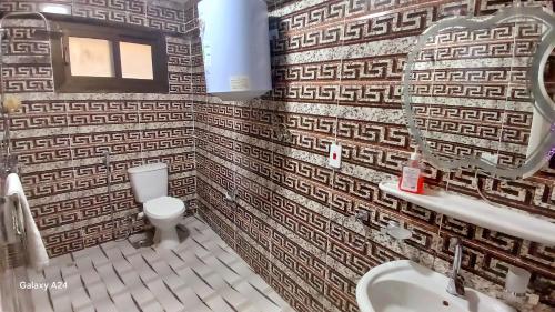 a bathroom with a toilet and a sink and a mirror at Giza City Hotel-الجيزة سيتى اوتيل in Cairo