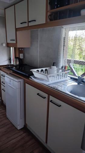 a kitchen with a sink and a counter top at Śniegocinka 4 in Brenna