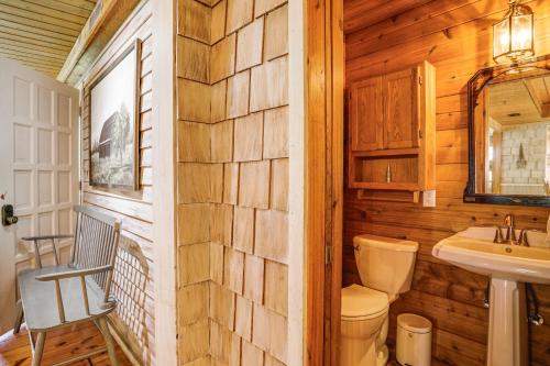 a bathroom with a toilet and a sink at Picturesque Lake Elmo Cottage with Fire Pits! in Lake Elmo