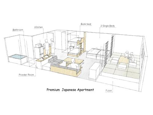 a schematic drawing of a room with diagrams at MIMARU Tokyo Ginza East in Tokyo