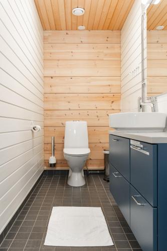 a bathroom with a toilet and a sink at Villa Fox Ruka in Ruka