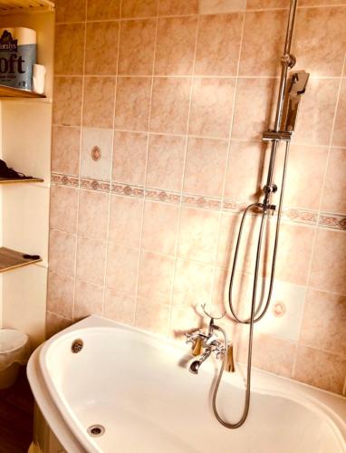 a bathroom with a shower and a bath tub at Ac Lounge 36 Room A in Rochford