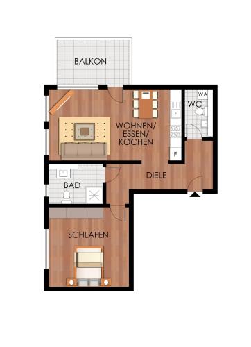 a floor plan of a villa with a bedroom at Havel-Spitze Ferienwohnungen in Brandenburg an der Havel