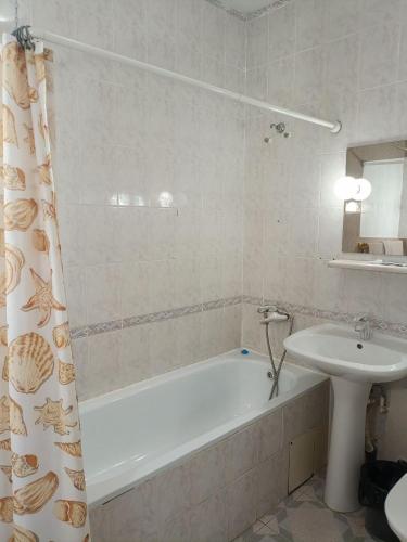 a bathroom with a bath tub and a sink at Kremin Hotel in Kremenchuk