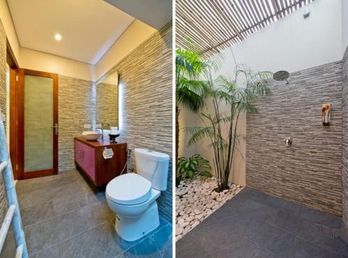 two pictures of a bathroom with a toilet and a shower at Villa True Colors in Legian
