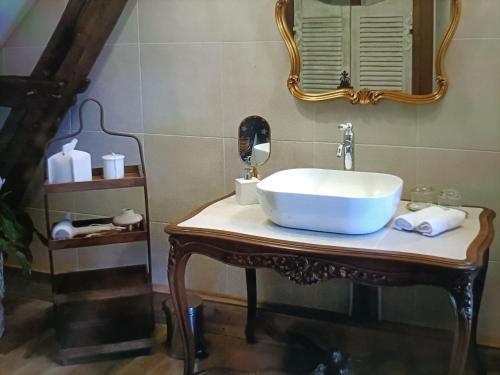 a bathroom with a sink and a mirror at Au cœur des prés in Montmort