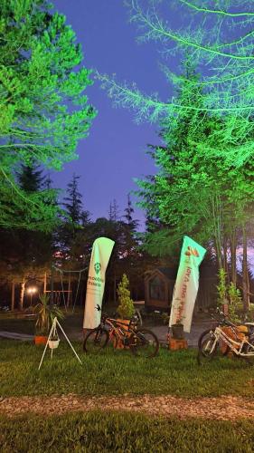 a group of bikes parked in the grass at night at Tumba Sisli Vadi in Kartepe