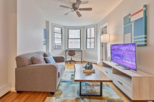 a living room with a couch and a tv at Entire Apt Near Wharf in Boston