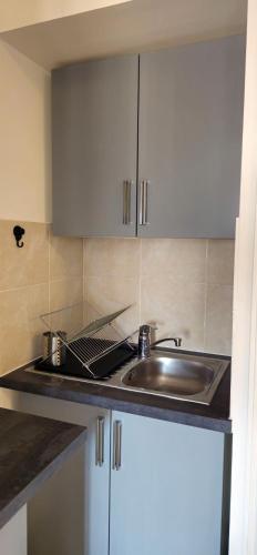 une cuisine avec un évier et un plan de travail dans l'établissement Grand T2 Meublé-Juan Pins-Logt8, à Antibes