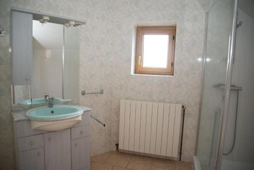 un baño con lavabo y ducha en Gîte Gîtes de France 4/6 personnes à Chasseradès, en Chasseradès