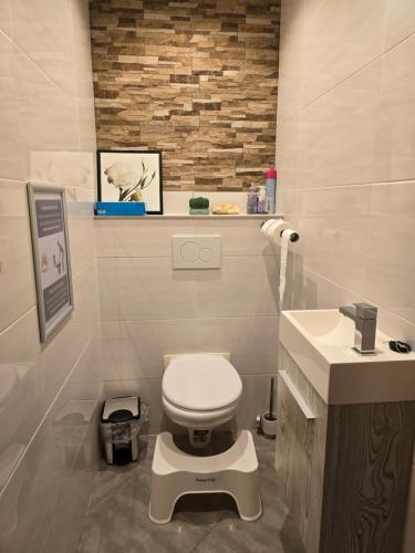 a bathroom with a white toilet and a sink at Fomed in Brussels